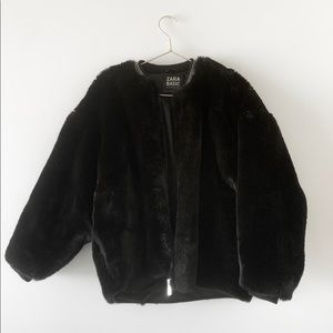 Zara Basic black faux fur bomber jacket / coat